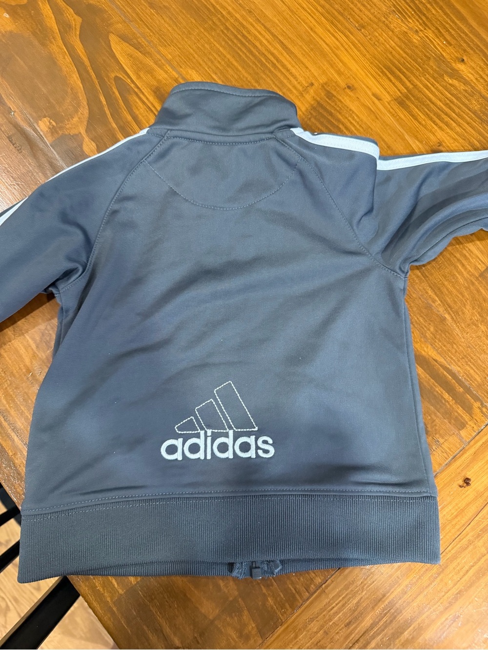 adidas Gray Kids Zip-Up Track Jacket with White 3-Stripes - Picture 4 of 5